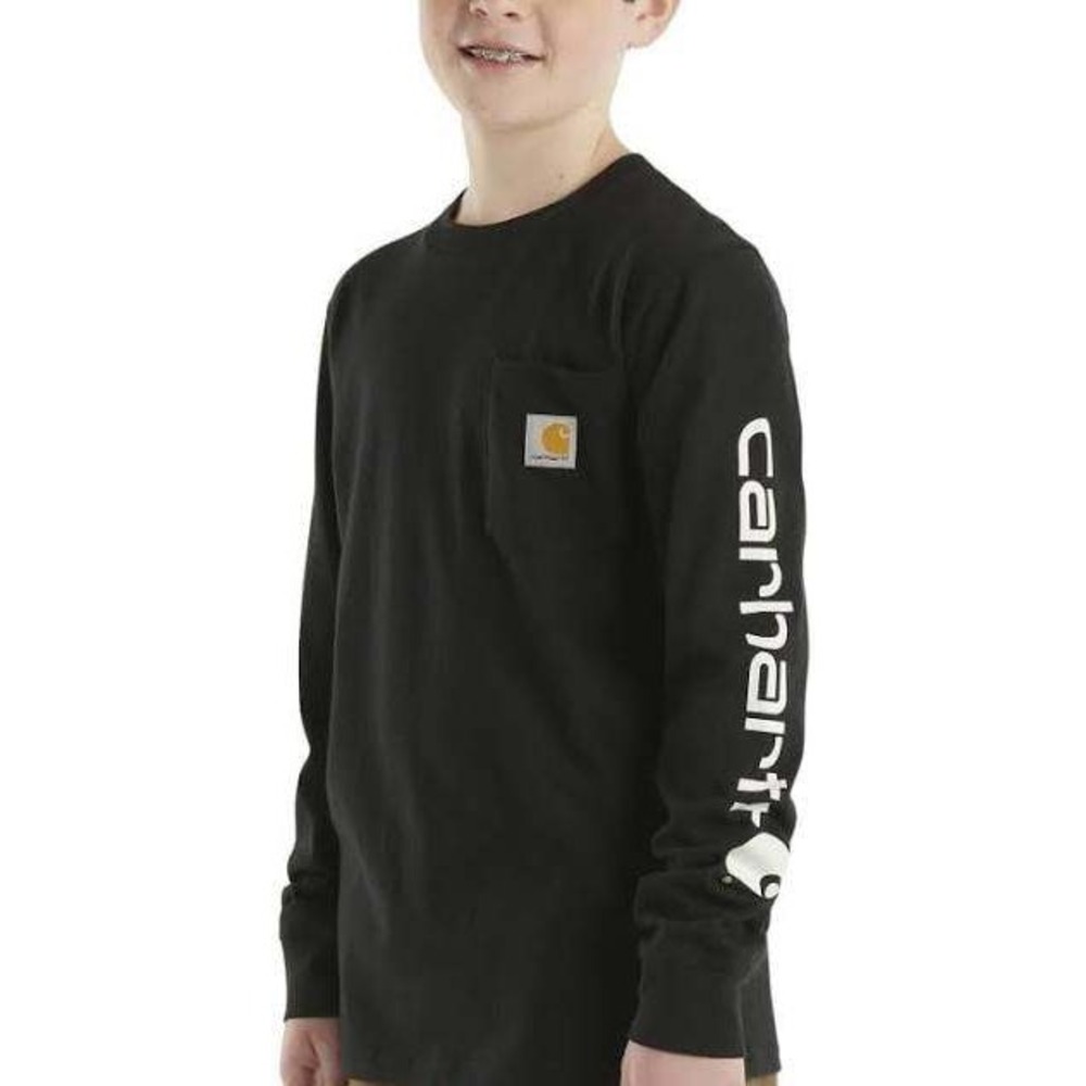 Carhartt Boys Long Sleeve Pocket T-Shirt Caviar Black TS6458-B Size 5 NWT